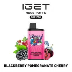 IGET BAR PRO 10000 Blackberry Pomegranate Cherry disposable vape with mesh coil and 10,000 puffs